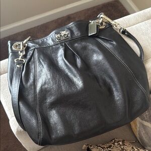 Coach Black Leather Shoulder Bag with Silver Hardware